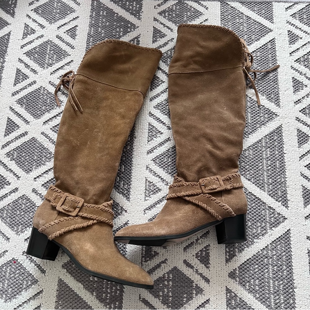 Jack rogers moto boho leather suede knee high boots